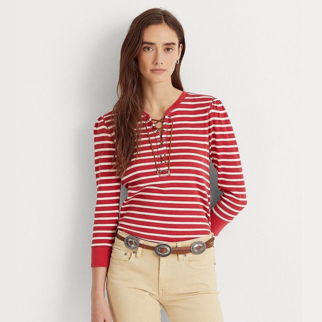Ralph Lauren Red And White Striped Top Equestrian